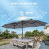 Double Sided Patio Umbrellas - 15ft Solar Lights LED Lighted Outdoor Extra Large Market Table Umbrella with Base Included, Oversized Umbrella for Deck, Pool, Backyard (Beige)