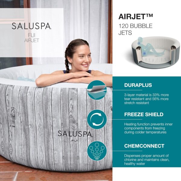 011d1bbbc1e147e58f1e56247d62fa7c Bestway SaluSpa Fiji AirJet Large Round 2 to 4 Person Inflatable Hot Tub Portable Outdoor Spa with 120 AirJets and EnergySense Cover, Grey
