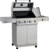 Mesa 4-Burner Propane Gas Grill in Stainless Steel with Clear View Lid, Side Burner, and LED Controls by Monument Grills