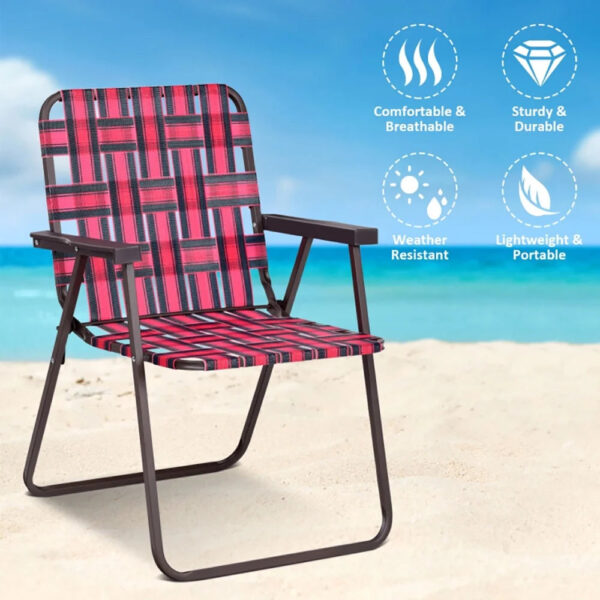 0333174bc00640798521fa61b479a042 Canddidliike 6 Pieces Folding Beach Chair Camping Lawn Webbing Chair-Red, Folding Aluminum Webbed Lawn Chairs with Detachable Cup Holder