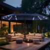15ft Double Sided Patio Umbrella with Solar Lights, Outdoor Large Umbrellas with Crank Handle and 36 LED Lights, Rectangular Market Umbrella with Base Included for Deck Pool Shade