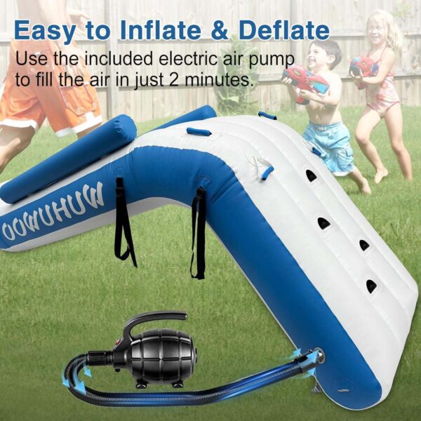 03cb9eeba7f04b2799f33f8fe13729e2 Pontoon Waterfall Slide, Inflatable Pontoon Boat Water Slide for Kids Backyard Pool Sea, Electric Air Pump & Storage Bag