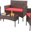 4 Pieces Outdoor Patio Furniture Sets Rattan Chair Wicker Set, Outdoor Indoor Use Backyard Porch Garden Poolside Balcony Furniture Sets Clearance (Brown and Beige)
