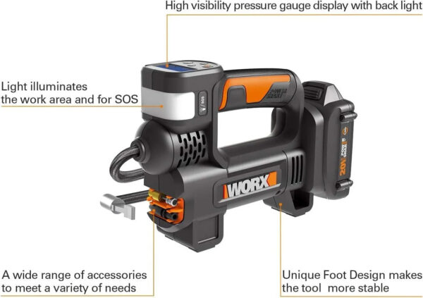 03f28e1e47f2465b8049cf2649a68a57 20V MAX Cordless Multi-Function Air Pump Inflator (1 x 2.0aH Battery and 1 x Charger Included) - Black