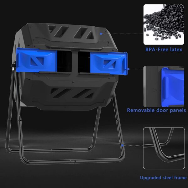 044d1811450b45efb739d802c98ae277 Large Compost Tumbler Bin Dual Compartment Better AirCirculation Efficient Compost BPA Free Sturdy Steel Frame 43Gallon (2 21.5Gal) Blue Door