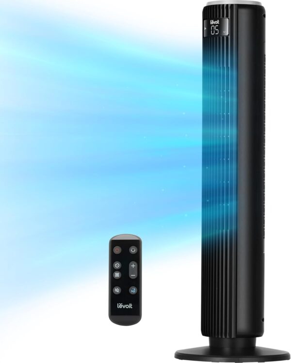 0484fee84a1f4203821753129c5ed456 LEVOIT Tower Fan for Bedroom, Standing Fan that Blows Cold Air for Home, 28dB Quiet for Sleep, Remote, 90° Oscillation, 12H Timer, 25ft/s Velocity, 5 Speeds, 4 Modes, Bladeless 36 inch, White