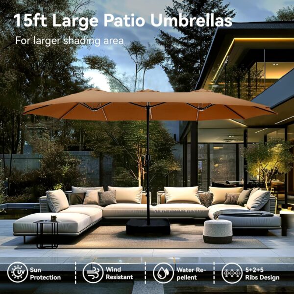04b9c9c935ba4c6a9153c2bf2ef68be7 15ft Patio Umbrella Double-Sided Outdoor Market Extra Large Umbrella with Crank, Umbrella Base Included (Dark Red)