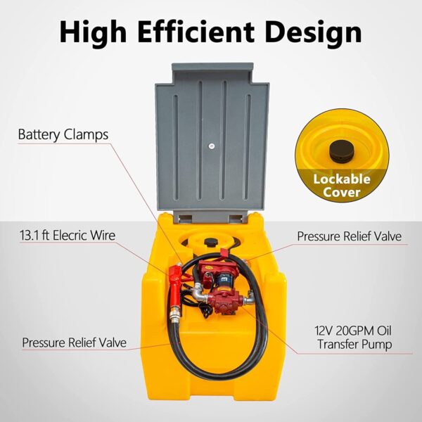 0547020af6284586bf5e874dd86b0f99 TECSPACE 58 Gallon Gasoline Tank, Portable Fuel Tank with 12V Electric Fuel Transfer Pump, 40 GPM Gasoline Fuel Tank with 4 Meters Hose for Gasoline Transportation (Yellow, 58 gal)