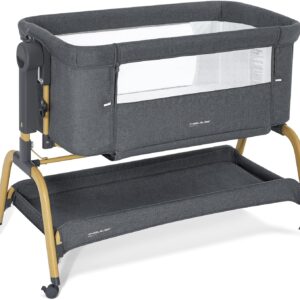 Rocking Bassinet Bedside Sleeper, Adjustable Height, Portable with Wheels, Includes Comfy Mattress, for Newborns
