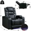 Power Home Theater Seating Set of 3, Brown Faux Leather Electric Recliner Chair with Powered Headrest, Dual Motors Movie Reclining Chairs with LED Lights,USB Port,Cup Holders, Hidden Arm Storage