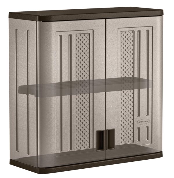 Suncast 30"W x 12"D x 30.25"H Resin Wall Garage Storage Cabinet, Platinum Metallic