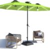 15ft Patio Umbrella with Solar Lights, Large Double Umbrella Outdoor, Rectangle 180''x106'' Umbrellas with 156 PCS LED Lights and Crank Handle for Backyard Deck Pool Shade in Black(1.9" Pole)