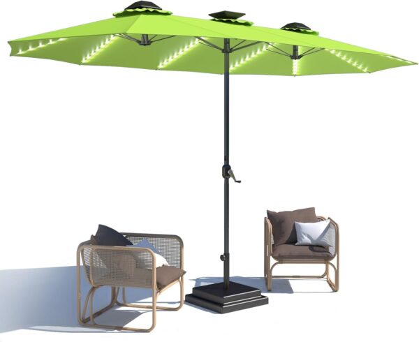 05d73d0f1dc841f9ac9db4c8cd9c932f 15ft Patio Umbrella with Solar Lights, Large Double Umbrella Outdoor, Rectangle 180''x106'' Umbrellas with 156 PCS LED Lights and Crank Handle for Backyard Deck Pool Shade in Black(1.9" Pole)