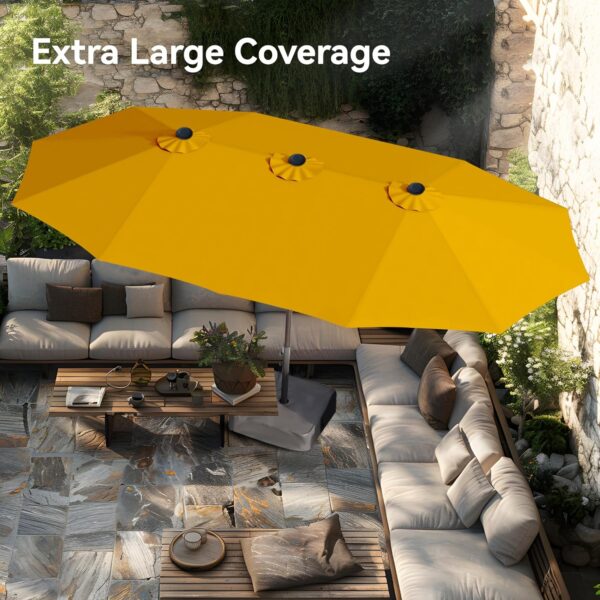 05e55edaf95b4776b53afcc954ee6c65 15ft Patio Umbrella Double-Sided Outdoor Market Extra Large Umbrella with Crank, Umbrella Base Included (Dark Red)