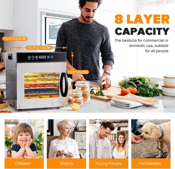 0608334e366e414fb566ea29123d5cea Tray Food Dehydrator, Steel Fruit Dry Machine with 30 90∼C Adjustable Thermostat, 24hr Digital Timer