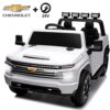 Track 7 24V Ride on Car, Licensed Silverado HD 2 Seater Electric Car for Boys Girls Age 3+, 24V Ride on Truck w/Remote Control, Music, ABC, White