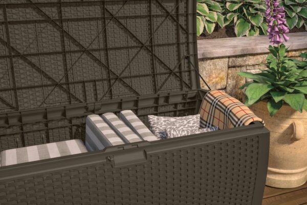 Suncast Resin 99-Gallon Deck Box - Mocha Brown - DBW9200- 52 in D x 27.5 in H x 27.6 in W