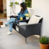 Outdoor Furniture Patio Loveseat Wicker 2-Seat with Built-in Table and Cushions Rattan Porch Chairs Bench for Balcony, Lawn, Backyard (Beige)