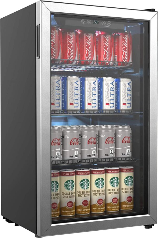 07a3d081e8a1410391862a941fc458a9 Beverage Refrigerator and Cooler - 120 Can Mini Fridge with Glass Door for Soda Beer or Wine - Small Drink Dispenser Machine for Office or Bar with Adjustable Removable Shelves