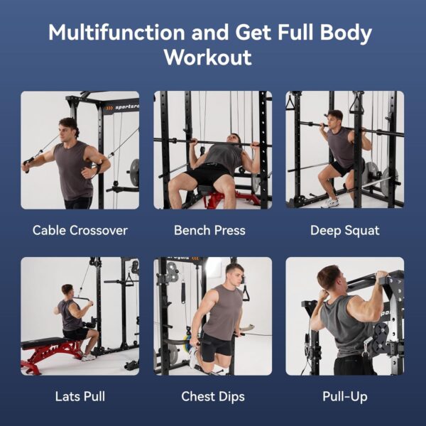 07bf4328d3324112bc3ee353c474d52c Sportsroyals Power Cage,1600lbs Multi-Function Power Rack with Adjustable Cable Crossover System and More Training Attachment, Weight Cage for Home Gym