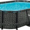 167 by 98 by 39.5 Inches Oasis Designer Oval Frame Outdoor Above Ground Swimming Pool Pool Set with Accessories, Dark Herringbone Gray