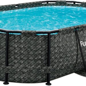 167 by 98 by 39.5 Inches Oasis Designer Oval Frame Outdoor Above Ground Swimming Pool Pool Set with Accessories, Dark Herringbone Gray