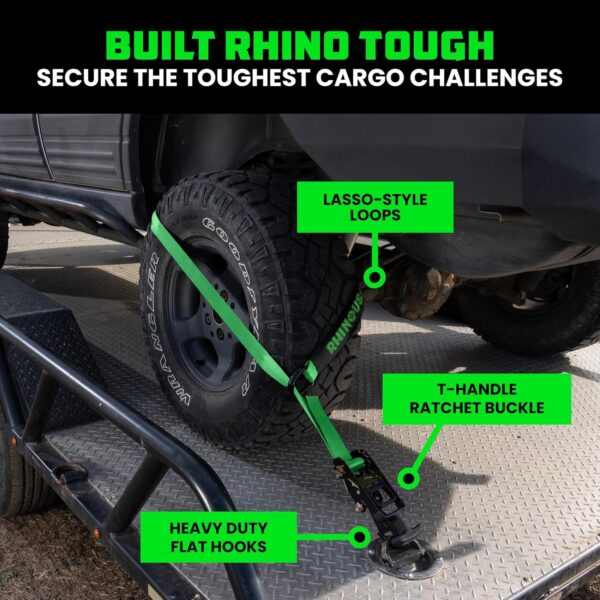 087b47e939bb4e648cfcc23de8a8a33e Car Tie Down Straps for Trailers with Flat Hooks (4-Pack) - 2 Inch x 8 Feet (10,000lb Break Strength) - Heavy Duty T-Handle Car Lasso Tire Straps for Trailer & UTV - Black