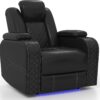 Power Home Theater Seating Set of 3, Brown Faux Leather Electric Recliner Chair with Powered Headrest, Dual Motors Movie Reclining Chairs with LED Lights,USB Port,Cup Holders, Hidden Arm Storage