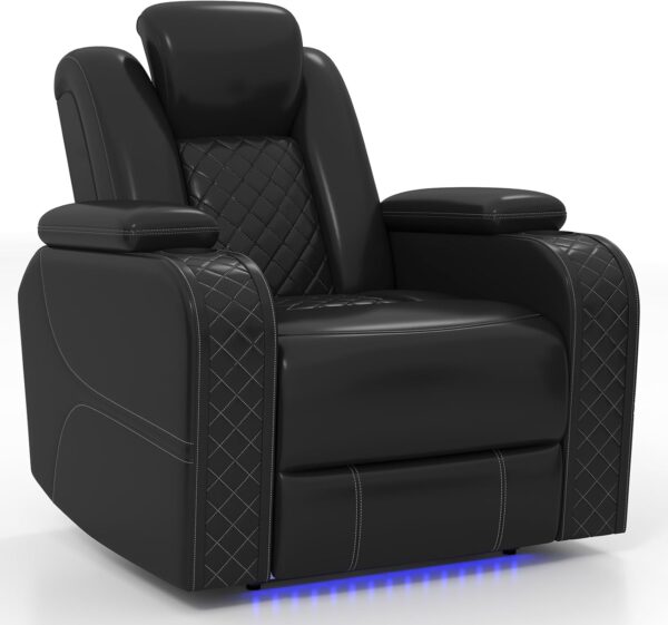 088461e9846349119acf6b7a0ba6e39e Power Home Theater Seating Set of 3, Brown Faux Leather Electric Recliner Chair with Powered Headrest, Dual Motors Movie Reclining Chairs with LED Lights,USB Port,Cup Holders, Hidden Arm Storage