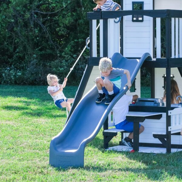 08b8180e7e1446d7873f9e6784a18f10 Backyard Discovery Canyon Creek Cedar Wood Swing Set with Wave Slide, Clubhouse, Play Kitchen, Picnic Area, Belt Swings, Web Swing, Rock Wall, Balconies, Playhouse, Step Ladder, Outdoor Playset