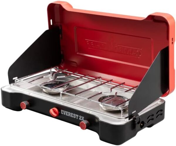 08d39eeb8318453f8a0c3c361d043022 Camp Chef Mountain Series Everest 2X - High Output Two-Burner Camp Stove - Lid Doubles as Windscreen - Portable Cooking Stove - For Outdoor Cooking - 20,000 BTU Burners - 215 Sq In Cooking Area