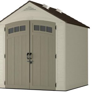 Suncast Vista 7x7 Storage Shed with Multi-Wall Resin Panels, 4 Skylights, IllumiVent System, and Pad-Lockable Doors, 84" D x 84" W x 98" H, Made in The USA