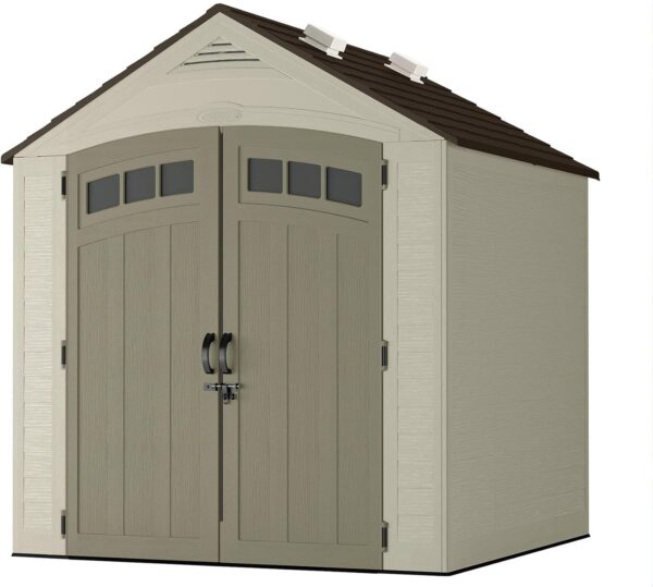 09206ea51a264c3a9686c68d4d62c2a7 Suncast Vista 7x7 Storage Shed with Multi-Wall Resin Panels, 4 Skylights, IllumiVent System, and Pad-Lockable Doors, 84" D x 84" W x 98" H, Made in The USA