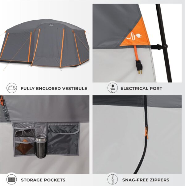 0a1b1b4f54e14b1aabcd9ec7387e6f5c CORE Straight Wall Cabin Tents | 10 Person / 11 Person / 12 Person Large Multi Room Family Tents for Car Camping & Outdoor Adventures