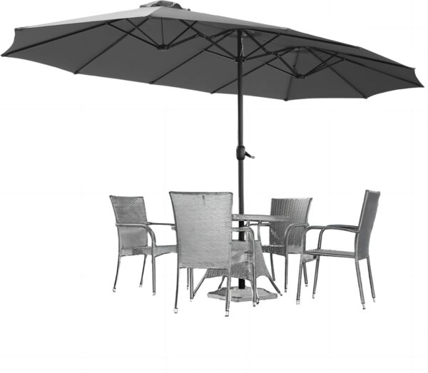 0a4a3d2ec2454125ac700c03acc87ed0 15ft Patio Umbrella with Solar Lights, Large Double Umbrella Outdoor, Rectangle 180''x106'' Umbrellas with 156 PCS LED Lights and Crank Handle for Backyard Deck Pool Shade in Black(1.9" Pole)