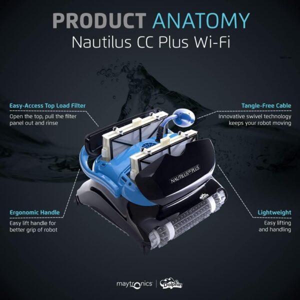 0a93ebabc4d74f2daa301ef27dfe84d6 Dolphin Nautilus CC Plus Wi-Fi Automatic Robotic Pool Vacuum Cleaner, Always Cleaning, Never Charging, with Wall Climbing Scrubber Brush, Ideal for In-Ground Pools up to 50 FT in Length