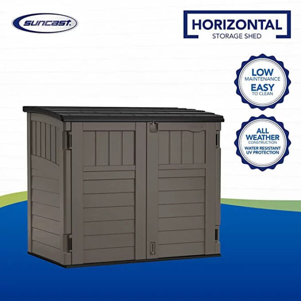 Suncast Modernist Horizontal Low-Profile Storage Shed, Gray, 3 Doors, 4'x2.5', covers 34 Cubic feet