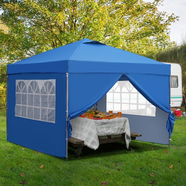 0b5eab429ca44422b440ac97b1176215 10x10 Pop Up Canopy Tent, Outdoor Canopy Tent, Patio Tent,Commercial Instant Gazebos,4 Sidewalls, Portable Shelter Canopies, with 4 sandbags, Blue.