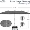 15ft Patio Umbrella Double-Sided Outdoor Market Extra Large Umbrella with Crank, Umbrella Base Included (Dark Red)