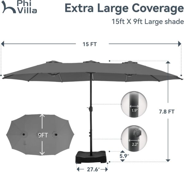 0c7563030ac4445a8e58e5ae486e268e 15ft Patio Umbrella Double-Sided Outdoor Market Extra Large Umbrella with Crank, Umbrella Base Included (Dark Red)