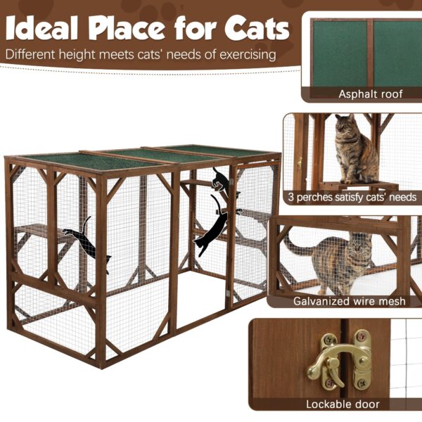 0c8e244c31f844b5a15ea9fea72e8dd1 Coziwow Outdoor Cat House Enclosure Pet Cage Catio W/ Asphalt Roof, 3 Platforms, Gray