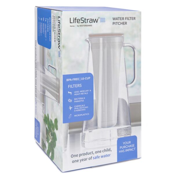 LifeStraw Home 10 Cup Water Filter Pitcher, Removes +30 Contaminants, White
