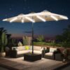 15ft Patio Umbrella with Solar Lights, Large Double Umbrella Outdoor, Rectangle 180''x106'' Umbrellas with 156 PCS LED Lights and Crank Handle for Backyard Deck Pool Shade in Black(1.9" Pole)