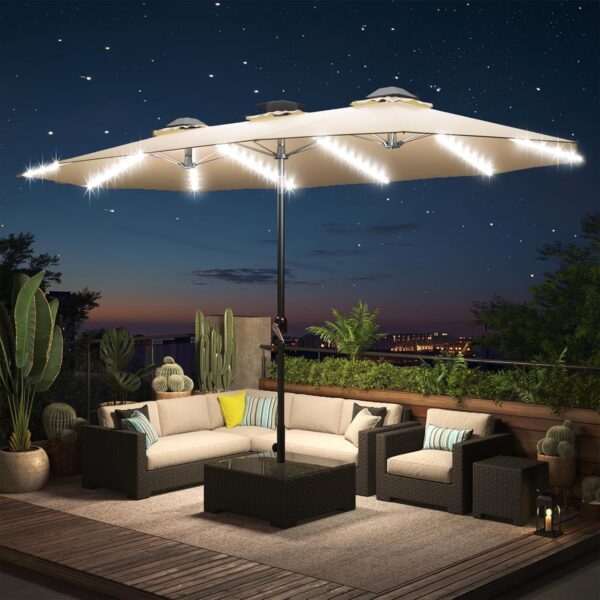 0daf5ccbfef6400b9a6440bccc43ae8c 15ft Patio Umbrella with Solar Lights, Large Double Umbrella Outdoor, Rectangle 180''x106'' Umbrellas with 156 PCS LED Lights and Crank Handle for Backyard Deck Pool Shade in Black(1.9" Pole)
