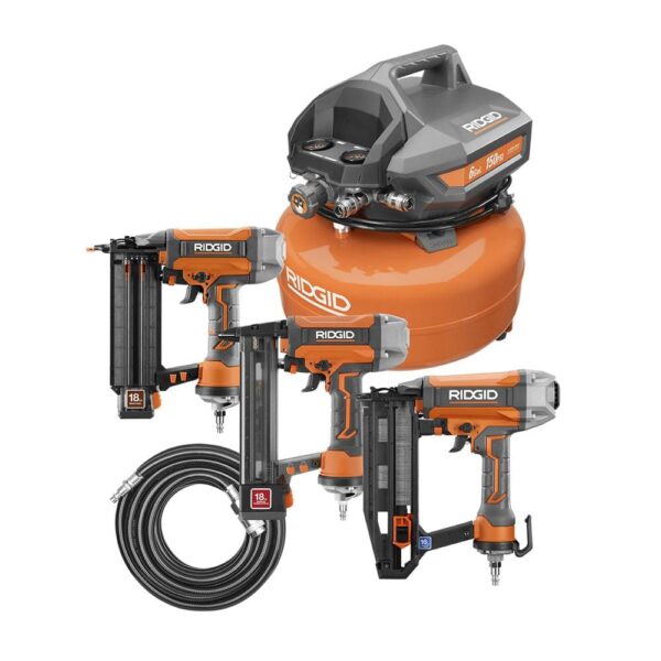 0dbcde9d30524e4e8cfd42b4254d143c 6 Gal. Portable Electric Pancake Air Compressor w/ 18GA Brad Nailer, 16GA Straight Finish Nailer, & 18GA Finish Stapler R69603FK