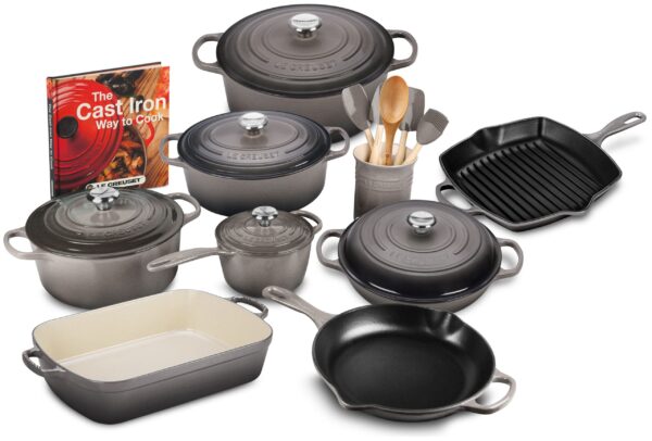 0e2a41de873b44b59dcd4c6bd4a66eba 20-piece Signature Cast Iron Cookware Set,10.25 Skillet,1.75-quart Saucepan with Lid