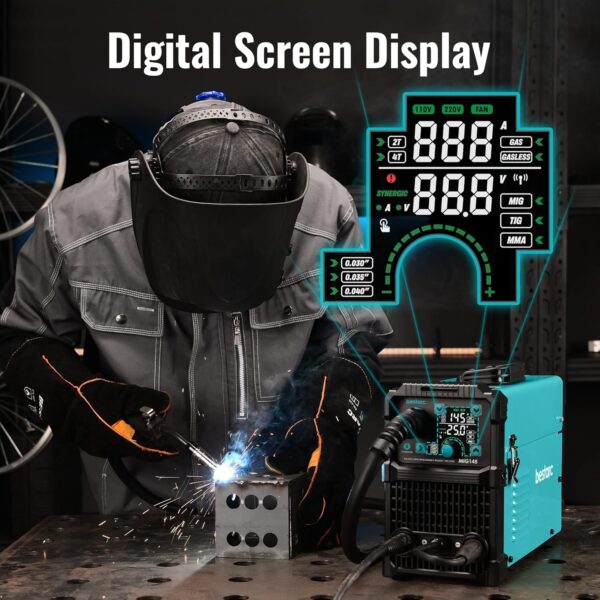 0e538adf3c4841a2b7063f5c7f3776a6 145A MIG Welder, 110V/220V Dual Voltage Gas/Gasless Flux Core MIG Welder/Lift TIG/Stick 3 in 1 Synergic MIG145 9GEN Welding Machine, Flux/Solid Welder Digital Screen Display