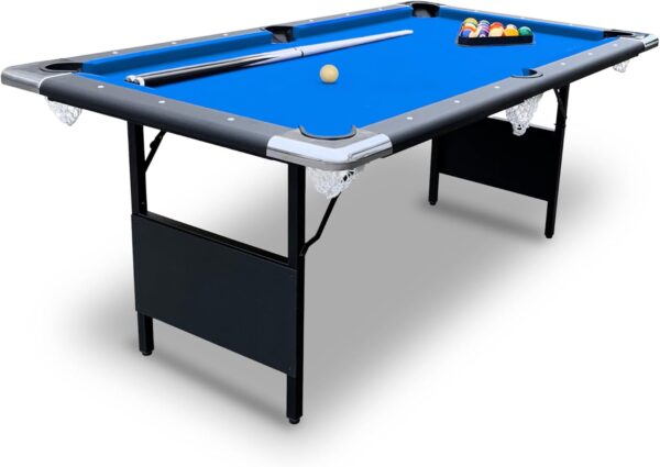 0e878f70774b4f78899c8c4ef097def5 Hathaway Fairmont 6 Ft Portable Pool Table, Adults Folding Billiards Tables for Game Room with Easy Foldable Storage, Includes Full Set of Billiard Balls, Cues, Chalk & Brush