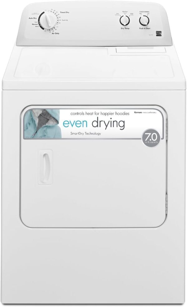 0ee37da1f5cd46d6aaca22081638f5c1 Kenmore 29′′ Front Load Electric Dryer with Wrinkle Guard and 7.0 Cubic Ft. Total Capacity, White
