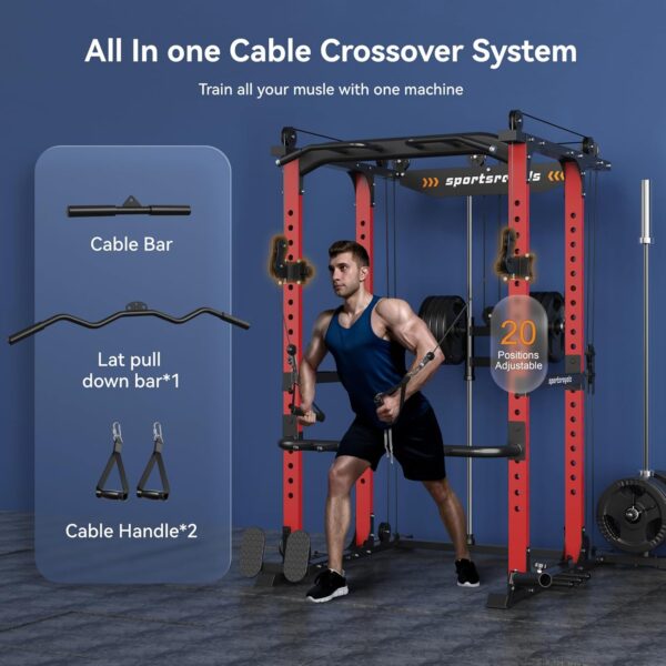 0ef4d4d35b494acab387caa6822e0b98 Sportsroyals Power Cage,1600lbs Multi-Function Power Rack with Adjustable Cable Crossover System and More Training Attachment, Weight Cage for Home Gym